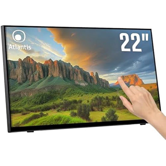 Atlantis A05 T22A VHDM Moniteur tactile 22 pouces écran 10 touches Full HD 1920x1080 HDMI VGA DP inclinable 15° 50° verre de protection 7H contraste 1000:1 angle 178178 Vesa 100 - vue 2