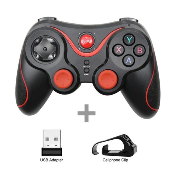 Garsentx Manette de Jeu Bluetooth Noir + Rouge Manette de Jeu sans Fil Bluetooth Gamepad Controller Console de Jeu avec Support Réglable pour Android/iOS/PC. 