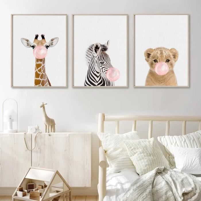 3 Affiche Decoration Murale Enfant Poster Animaux Drole Lion Girafe Zebre  Tableau pour Chambre Bebe Fille Garcon Impressions Toile - Cdiscount Maison