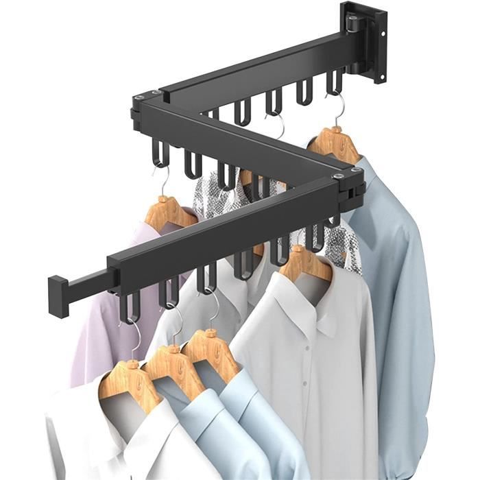Cintre Mural Pliable 180° - Porte-serviettes/vêtements En Alliage Aluminium (Noir, Support 15kg) - 5