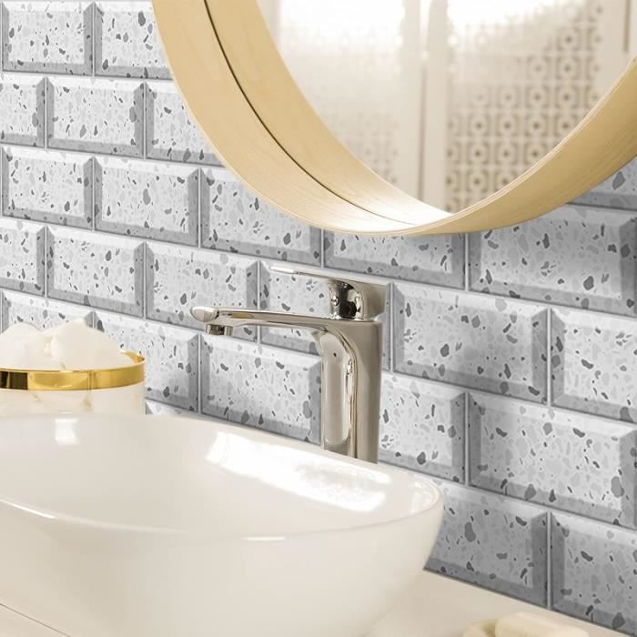 Carrelage Adhésif Mural 3D Effet Marbre Beige - 32 Carreaux 30x30 Cm - Pour Crédence Cuisine Ou Salle De Bain - Imperméable, Lavable