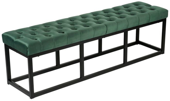 banquette capitonne bout de lit en tissu velours vert support en metal noir 150