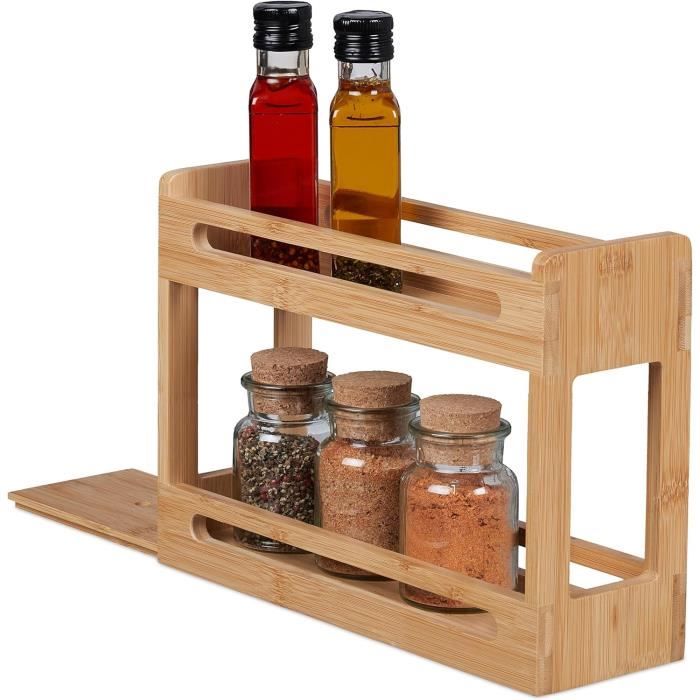 Étagère à épices Extensible à 3 Niveaux En Bambou Pour Cuisine, Garde