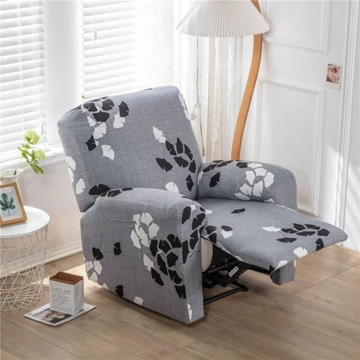 Housse De Fauteuil Relax FANSU 1 Place - Extensible - Poche Latérale - Lavable - Protection Meubles - Gris Plumes