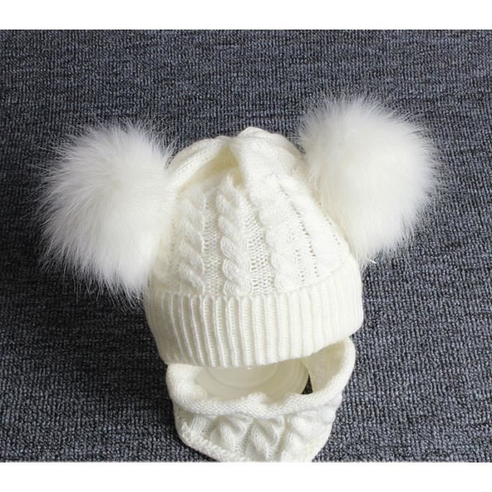 Chaleur Neutre Echarpe De Bonnet Hiver Bonnet Bebe Hiver Pompom Tricotes Bonnet Ensemble Enfants Blanc Cdiscount Pret A Porter