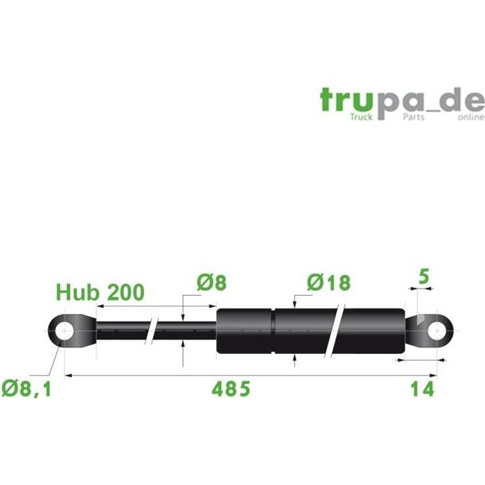RhedexX Vérin à Gaz 250 Mm Course 80 Mm Force 100-1250 N, Œil Articulé M8, Ressort à Gaz Plat Robuste Et Fiable