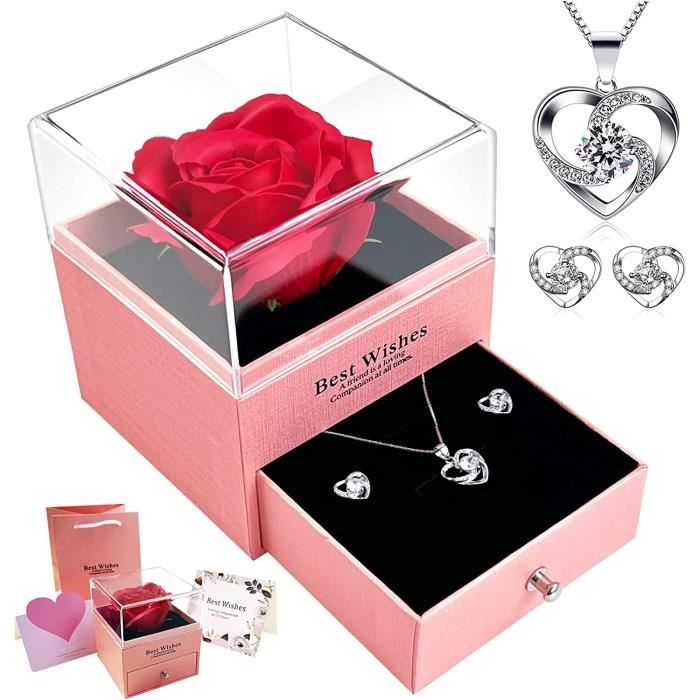 TJS-Cadeau de Saint Valentin pour elle Coffret cadeau rose éternelle avec  925 Collier et boucles d'oreilles Cadeau pour femme [845] - Cdiscount Maison