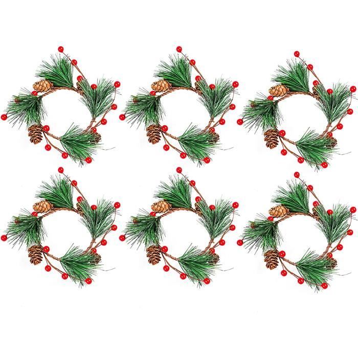 Lot De 12 Mini Couronnes De Noël 4 Cm - Avec Baies Rouges - Décoration Table Mariage Rustique Ou Fêtes