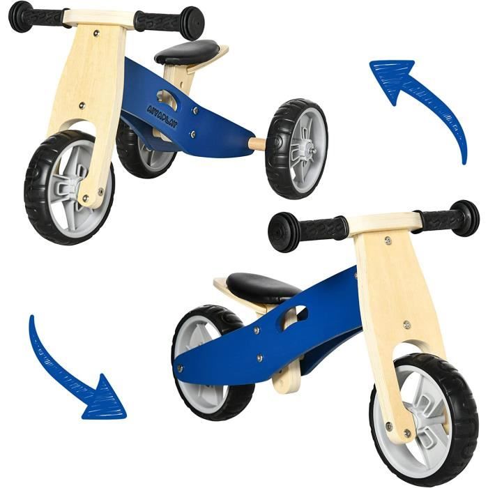 Velo d equilibre en Bois 2 en 1 sans pedale pour Enfants 18 Mois Tricycle avec siege reglable 22 26 cm 47 Cdiscount Sport