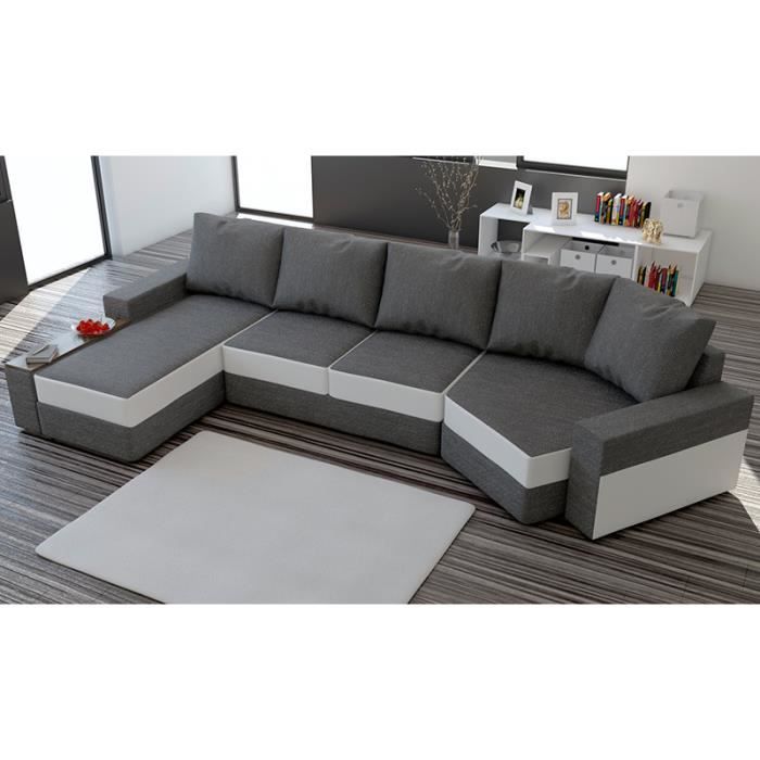 Canapé Dangle Convertible En Pu Blanc Et Et Tissu Gris