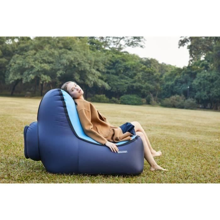canapé gonflable air sofa ergonomique pliable avec dossier en nylon étanche anti-déchirure pour camping bureau voyage, bleu foncé