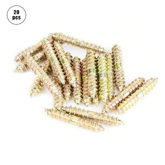 Lot de 20 vis auto-taraudeuses à double extrémité M6 x 60 mm vis à bois pour fixation de meubles en zinc