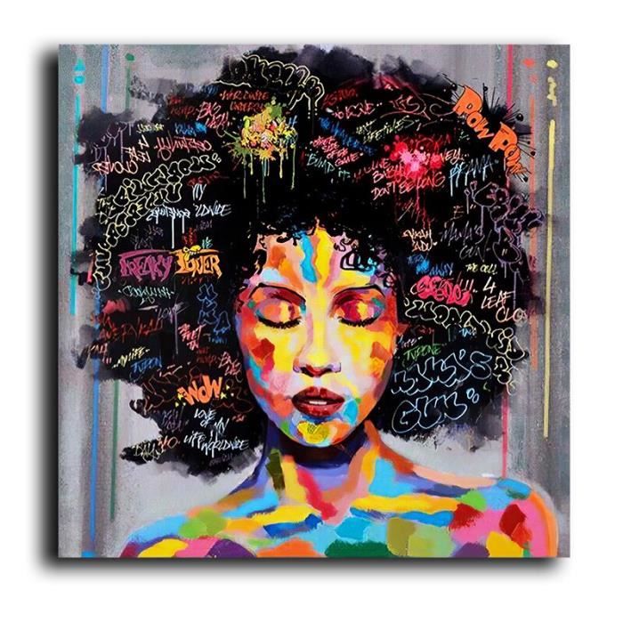 Portrait De Femme Africaine Toile Affiches Et Imprimes Graffiti Tableau D Art Mural Pour Salon Peinture Gouache Ju Cdiscount Beaux Arts Et Loisirs Creatifs
