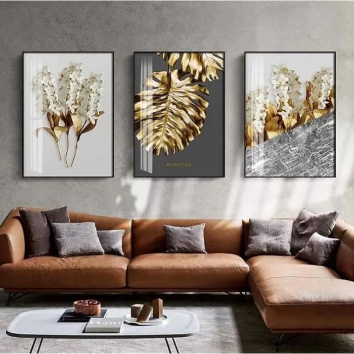 Tableau Toile Abstrait Ligne Fleur Femme - Set 3 Pièces 50x70cm - Décoration Murale Nordique Moderne