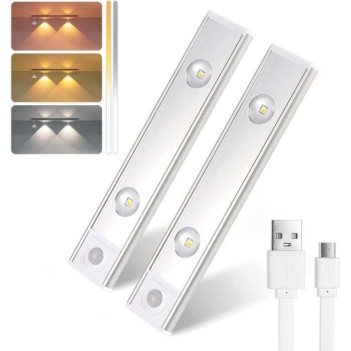 Lumière de Placard, Lot de 2 Lampe à Détecteur de Mouvement, Sans Fil,  Rechargeable par USB, Luminosité Réglable LED avec Bande - Cdiscount Maison