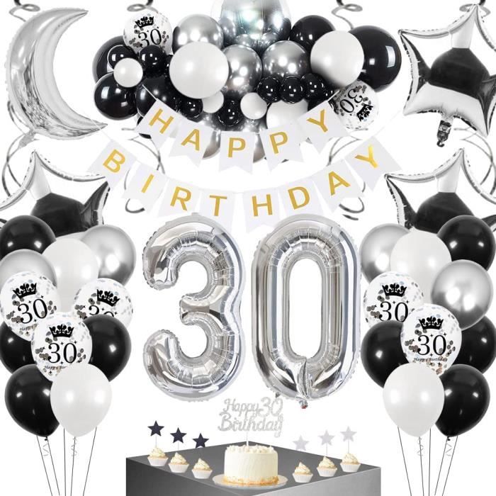 30 Anniversaire Decorations Ballon Joyeux Anniversaire Ballons Noir Argent Blancs Confettis Fourniture D Anniversaire Joyeux Annive Cdiscount Maison