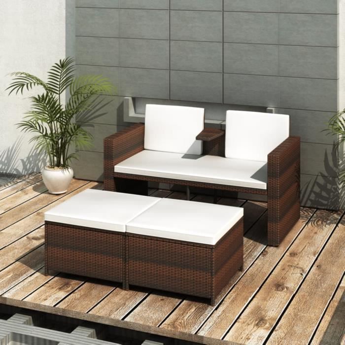 LPA® Salon de jardin 4 pcs - Contemporain - Set meubles d'extérieur avec coussins Résine tressée Marron 891130