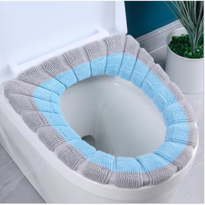 Abattant Wc,Chaud doux siège de toilette tapis épais en peluche couleur bloc  haute élasticité couvercle de toilette - Type Bleu - Cdiscount Bricolage