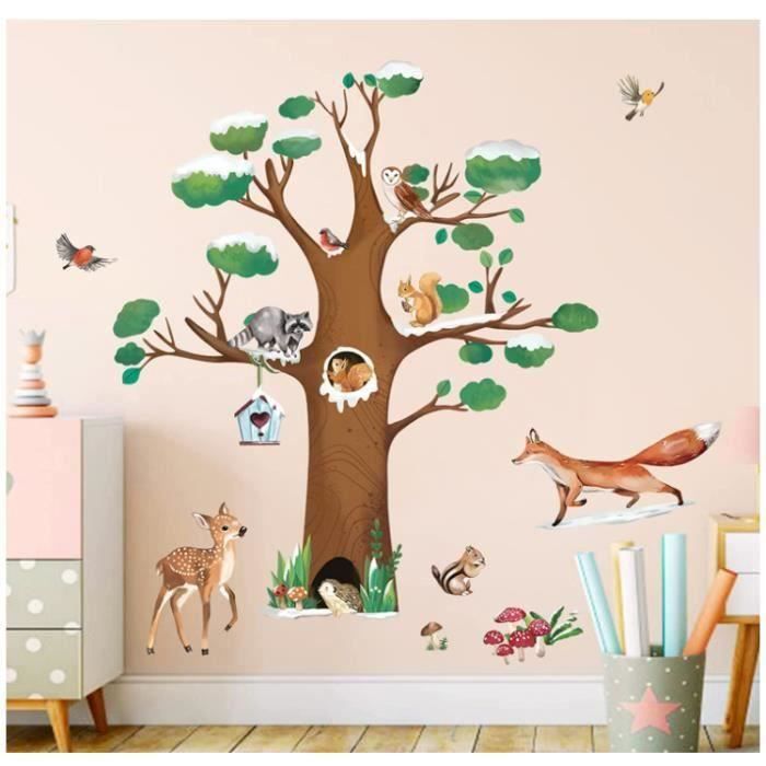 Forêt Arbre Animal Sticker Mural Fauve Renard cureuil Sticker Mural