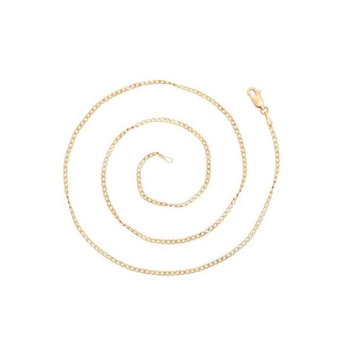 Chaîne de Cou - Femme/Homme - Maille Gourmette - Plate - 48 cm - 2 mm - Plaqué Or Jaune 750/1000 - 3 Microns