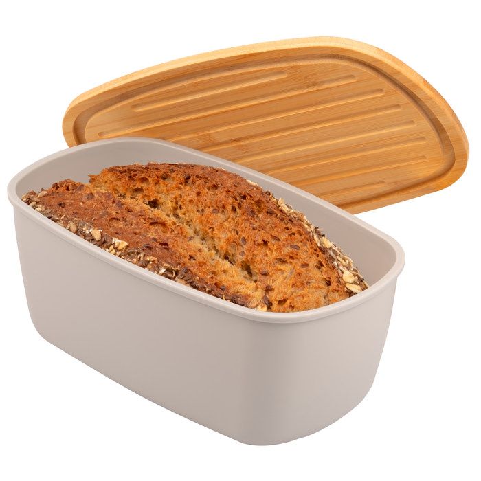 Boîte à Pain Alpina Avec Couvercle Bambou – Planche à Découper Intégrée, Poignées, Gris 40 Cm
