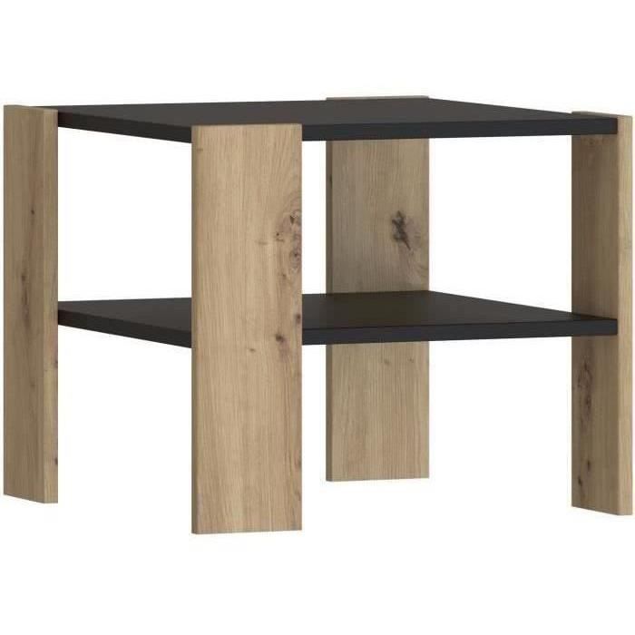 Table basse PILVI 2 Plateaux - Style contemporain - Particules mélaminé - Décor Chêne et noir - L 55