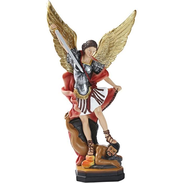 Statue Archange Saint Michel Terrassant Le Démon - 26 Cm - Façon Bronze - Résine