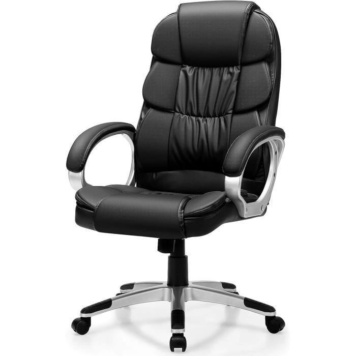 fauteuil de bureau ergonomique à roulettes costway - cuir - hauteur réglable - charge 150kg