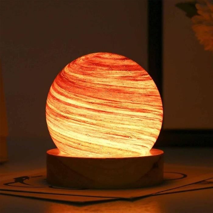 Lampe 3D Planète LED HONPHIER - 16 Couleurs, Télécommande, Base Bois