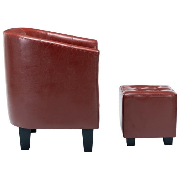 fauteuil de jardin en similicuir rouge bordeaux avec repose-pied - ej.life - type1 - bois massif - contemporain