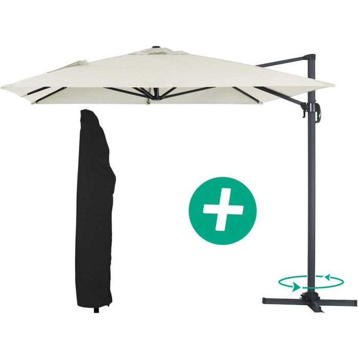 Parasol jardin déporté Alu Sun 4 - Rectangle - 3 x 4 m + Housse de protection - Ecru