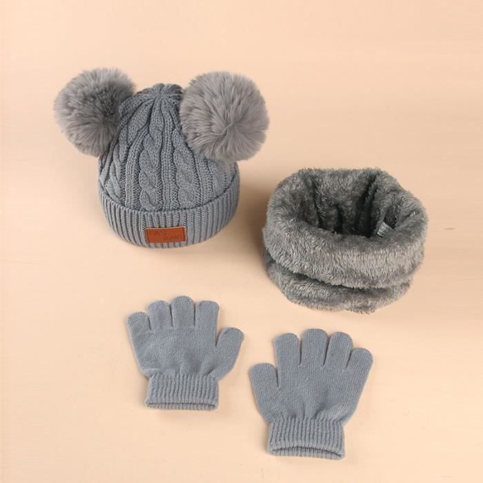 3pcs avec gants enfants chapeau tour de cou épaississement set pour 2 - 10  ans (gris) - Cdiscount Prêt-à-Porter