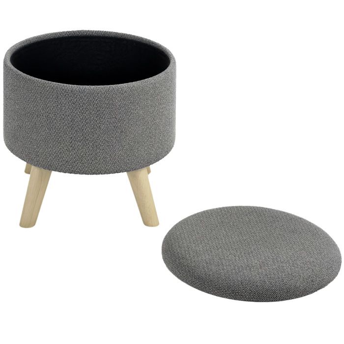 Pouf rond repose-pieds - HOMCOM - tabouret avec coffre de rangement design moderne mobilier salon - bois - gris Pouf rond repose-pieds - HOMCOM - tabouret avec coffre de rangement design moderne mobilier salon - bois - gris