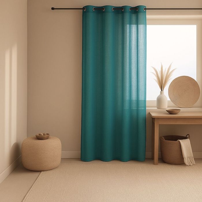 Voilage - Effet lin fluide Bleu Paon 140x240 cm