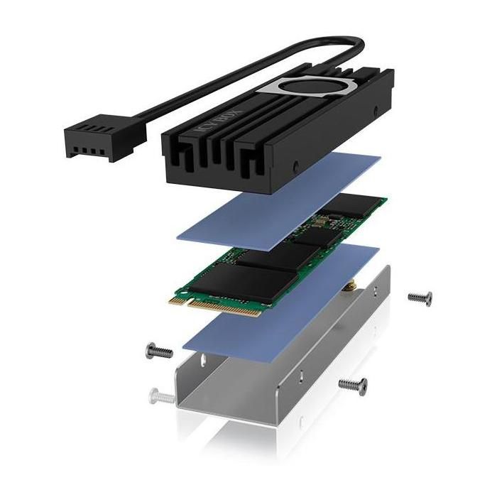 ICY BOX M.2 Heatpipe-koeler – Met 30mm Ventilator, Draaibaar, Aluminium, Voor M.2 2280 SSD, Zilver