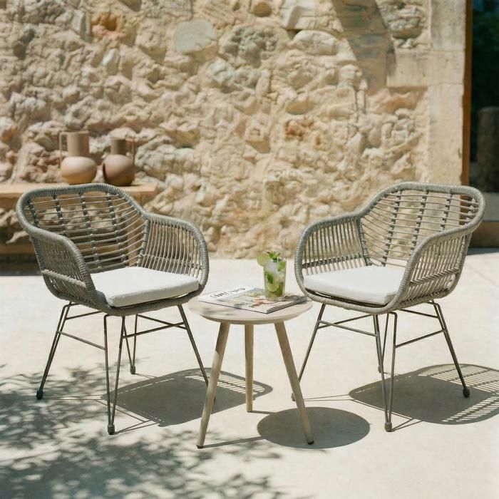 Lot de 2 chaises de jardin PARAMO imitation rotin gris fauteuil dextérieur pour terrasse ou balcon résistant aux UV Lot de 2 chaises de jardin PARAMO imitation rotin gris fauteuil dextérieur pour terrasse ou balcon résistant aux UV