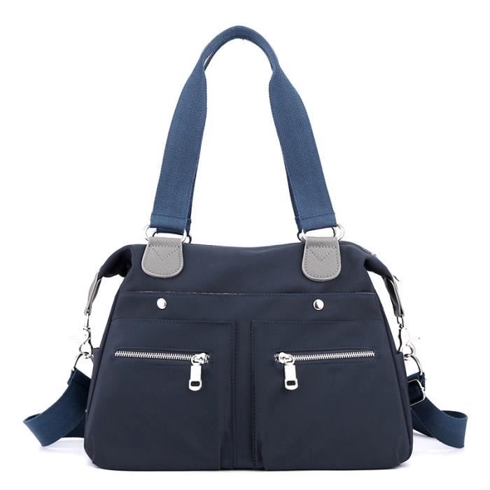 Sac à Main Femme Sac Bandoulière Nylon Imperméable Grande Capacité Sac Dépaule Pour Travail Loisir Shopping - Bleu Fonce