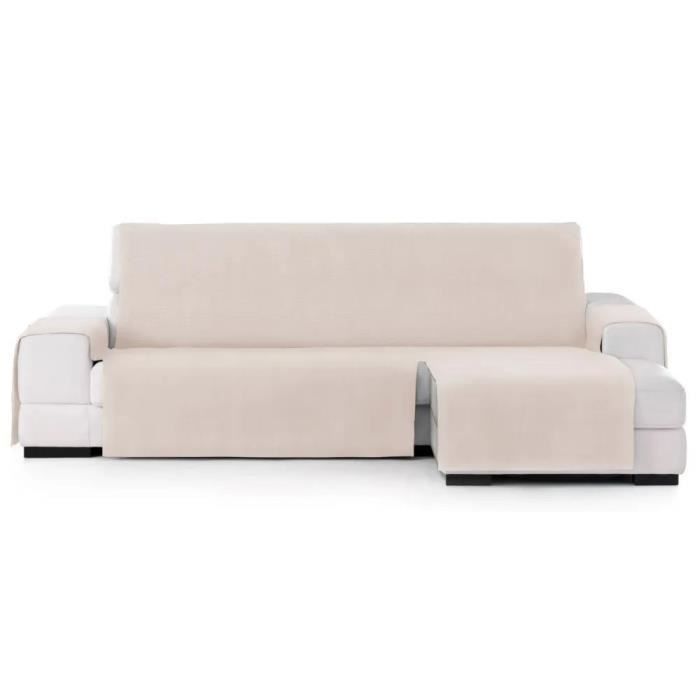 Housse de canapé couvre-chaise longue droite en polyester-coton coloris beige-Longueur 240 x Profondeur 220 cm