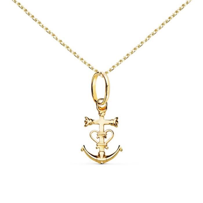 Collier - Femme - Chaîne et Pendentif - Croix - Catholique - Plaqué Or