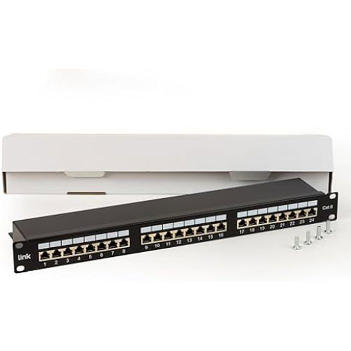 Panneau De Brassage 24 Ports Keystone 19" CAT5/6/7 – Rack Réseau Modulaire, Câble Terre, PoE++, Gris Clair Professionnel