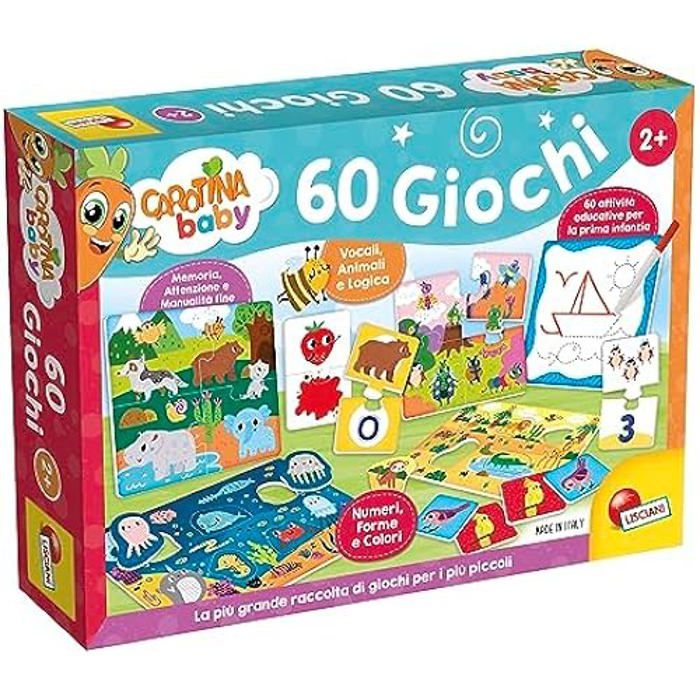 Jeu de société - Lisciani Jeux - CAROTINA Baby 60 Jeux - Puzzle - Tombola - Memo - Logique - Formes et couleurs