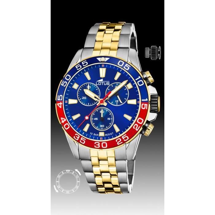 Lotus homme chronographe 18767/3 acier cadran fond bleu bracelet acier  bicolore , - Achat/vente montre Homme Adulte Gris Acier - Cdiscount