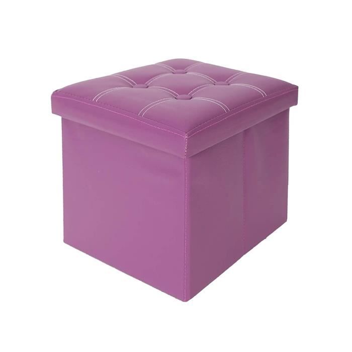 pouf de rangement carré en simili violet - mobili rebecca - 30x30x30 cm