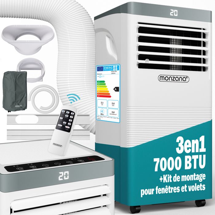 Climatiseur Mobile Monzana® 7000 BTU - 25m² - Silencieux Refroidissement Efficace & Confort Optimal 3en1 avec Télécommande