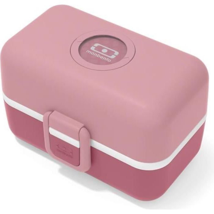 lunch box enfant - boîte repas et/ou goûter 3 compartiments - idéal ecole/parc - sans bpa - mb tresor rose blush - monbento