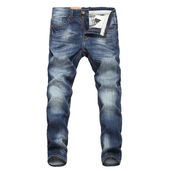 Jean skinny avec poche pour homme, coupe ajustée, déchiré, bleu extensible, taille élastique, fermeture éclair, sarouel