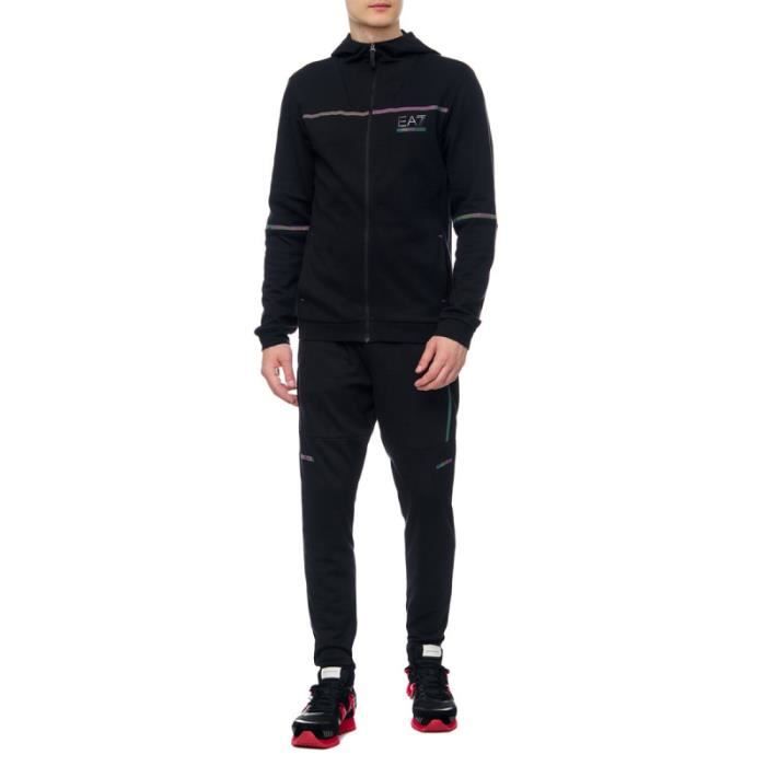 Survêtement EA7 Homme - Ensemble Capuche Zippé Coton/Polyester - Noir - Coupe Regular