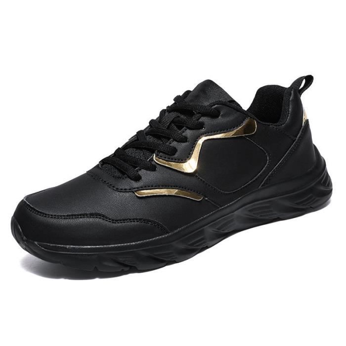 KIANII Baskets basses respirantes à lacets noires tissées décontractées pour hommes de grande taille 39-46