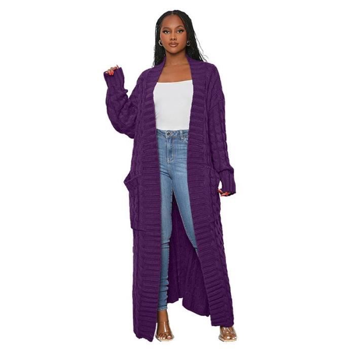 Cardigan Long Femme Ample - Tissu Doux, Manches Longues, Col V, Poches - Automne Hiver Décontracté