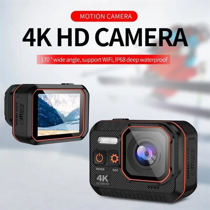 Accessoire Vidéo Outdoor Caméra Sport 4K 60FPS Étanche 40m - Écran Tactile, WiFi, Micro Externe, 2 Batteries Action Camera WiFi Stabilisation EIS